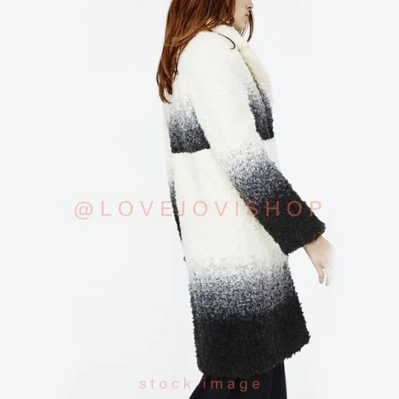 RunwayMaje Ombre Mid Length Black White Teddy CoatStreetwear Glam$755